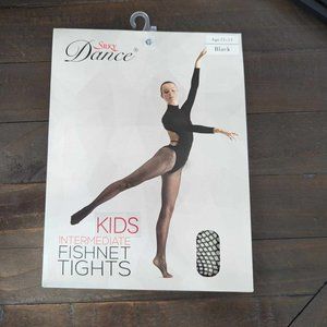 NWT Silky Dance Kids Black Fishnet Tights Age 11-13